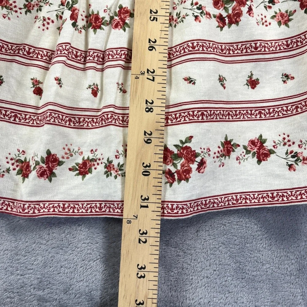 Joie Floral Tiered Midi Skirt L Cream Red Linen Boho Cottagecore Prairie Peasant - Picture 7 of 8